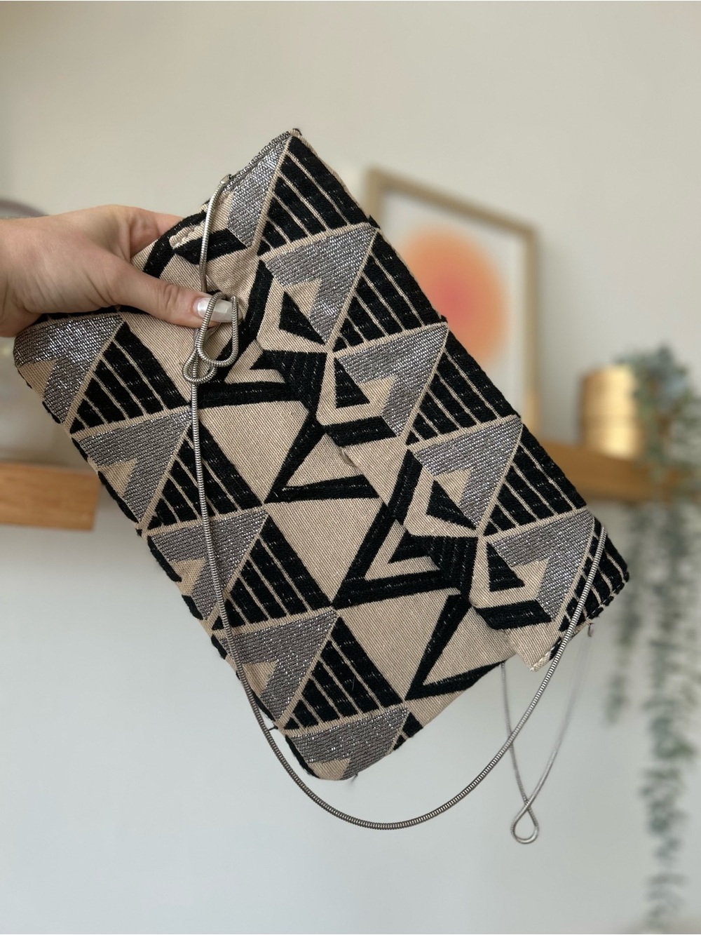 Mango Black and Beige Crossbody Clutch